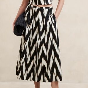 Banana Republic Factory Linen Cotton A Line Midi Skirt Black White Brown 18